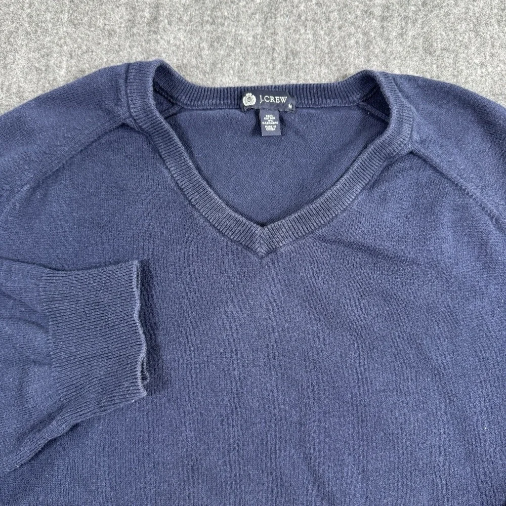 J.Crew Men's V-Neck Sweater Size M Navy Blue Cotton Cashmere Blend Knit